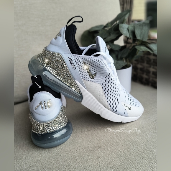 Women's Nike Air Max 270 White Sneakers made with Swarovski Crystals Custom - Picture 5 of 7